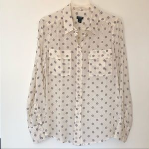 J.Crew silk ivory and gray polka dot blouse